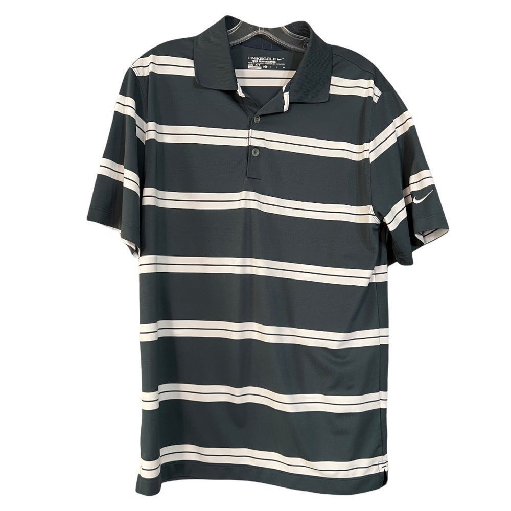 Nike Golf Polo Shirt Slate Blue White Stripe Dri Fit Sz Small